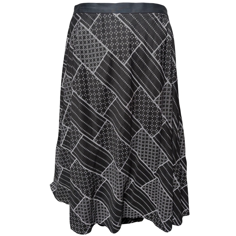 DUE PER DUE Womens Black White Eyelet Patchwork Print Midi Skirt 20W Modest Chic